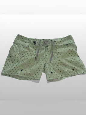 Volcom Mens 32 Board Shorts Green Polka Dot Palm Tree Swim Trunks Surf Cinch